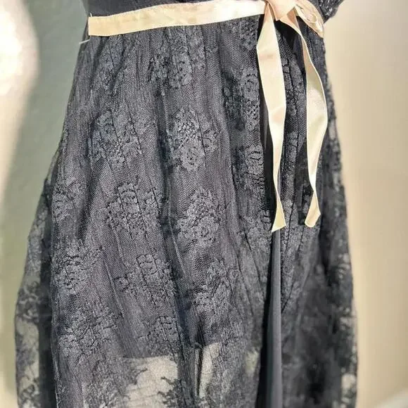 Delicates Black Cream Lace Babydoll Cottagecore Fairy Satin Bow Lingerie Dress - Picture 5 of 6